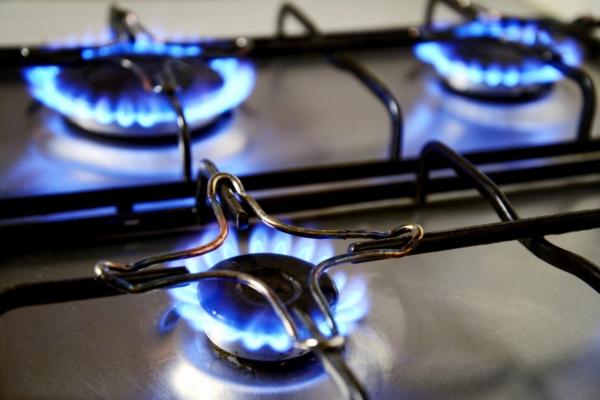blue flames from a propane powered stove