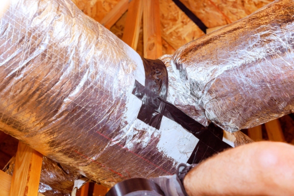 worker sealing damaged HVAC ductwork